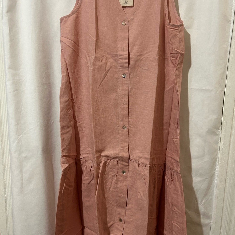 Pink Sleeveless Tiered Midi Dress